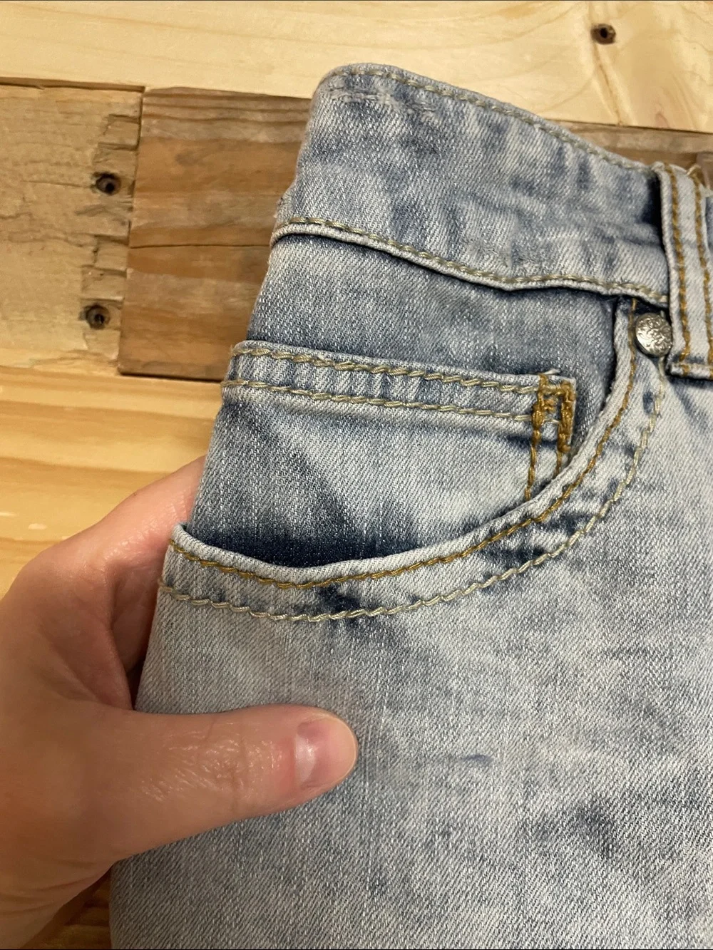 Maurices size 24 Light Blue Distressed Jean Short with Stud and Gem Detail Sides